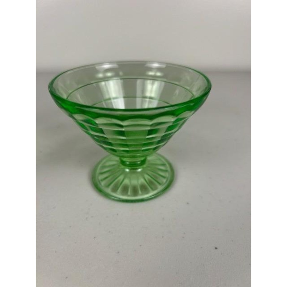 Vintage Anchor Hocking Block Optic‎ Green Uranium Depression Glass Sherbet Cup 5 - Picture 11 of 15